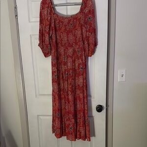 Angie Red and White Maxi Sundress with Bishop Sleeves Maternity